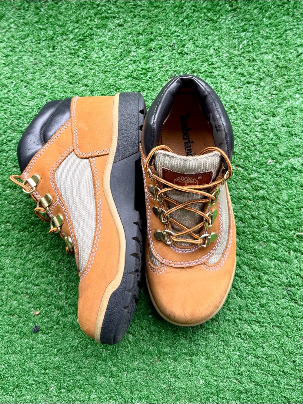 Timberland Wheat Brown Canvas Leather Hiking Boots Kids' US 13.5